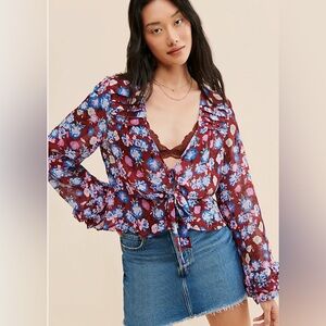 Free People NWT Maybel Printed Floral Top Size Large